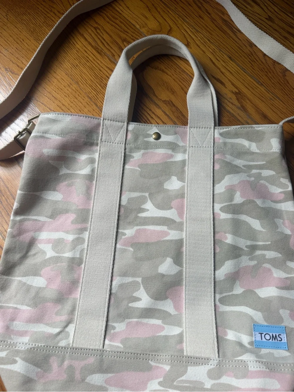 TOMS Pink Camo Canvas Crossbody Tote Bag Convertible Snap Top